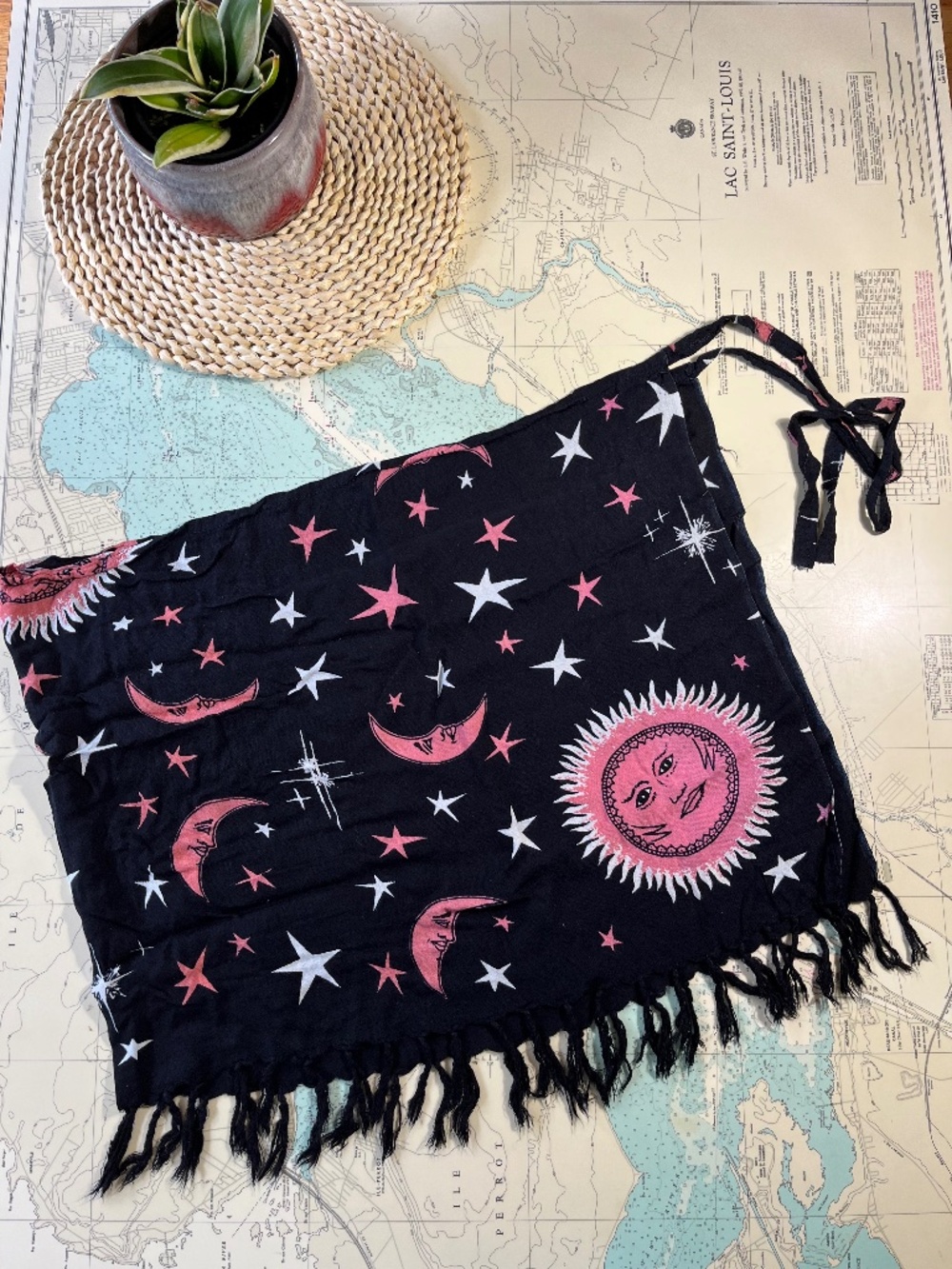 Celestial Sun, Moon, and Stars Bathing Suit Cover Up Wrap Skirt